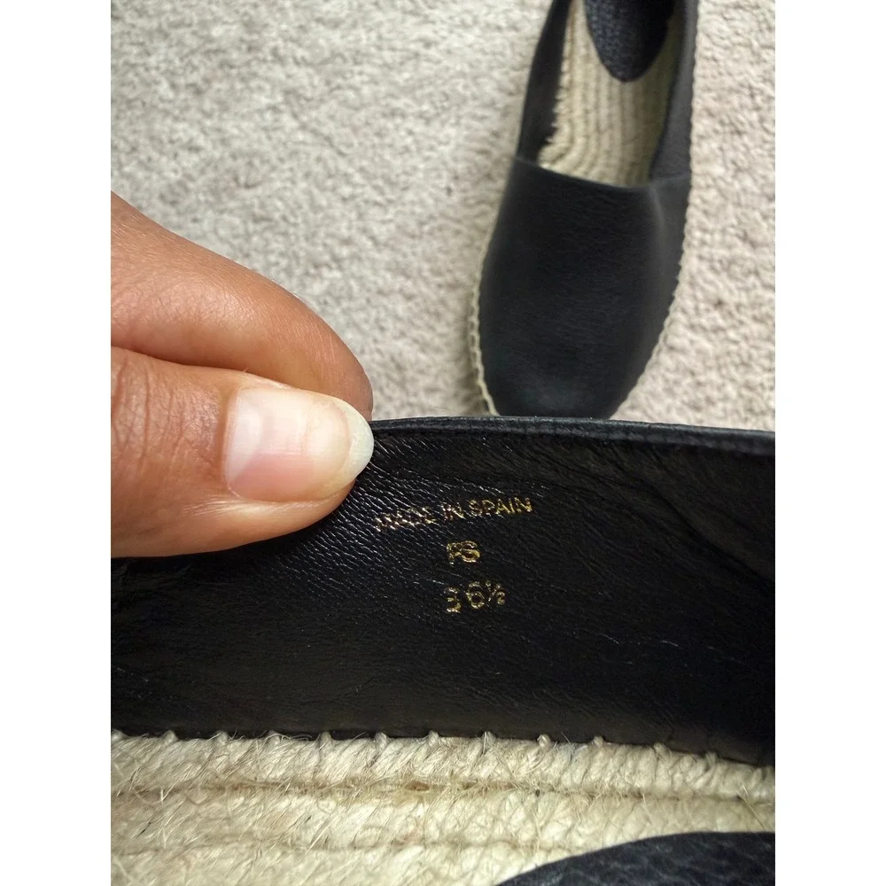 Lafayette 148 New York Black Pebbled Leather Espadrille Flats Women 36.5 Preppy